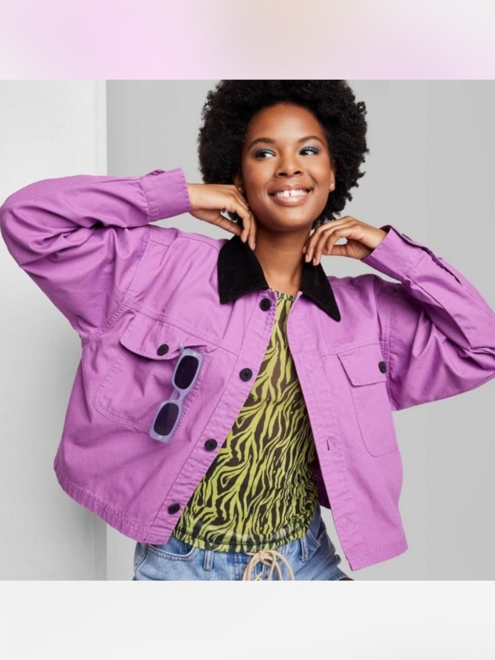 wild fable Lavender Purple Utility Jacket with Black Corduroy Collar